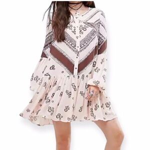 Free People, From Your Heart, Blush and Brown Patterned Mini Dress